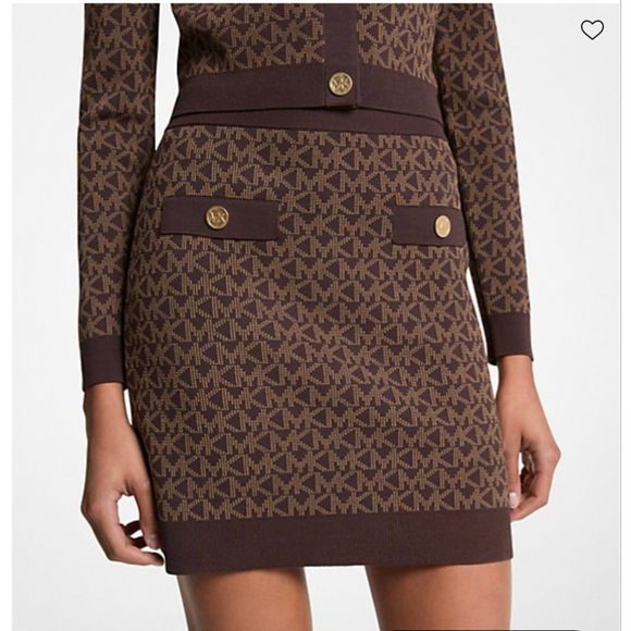 Michael Kors Dresses & Skirts - Michael Kors Knit Jacquard Logo Mini Skirt Brown/Tan Size L
